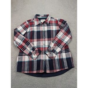 Orvis Pinnacle Plaid Flannel Snap Shirt Jacket Womens Large Navy‎ Red White